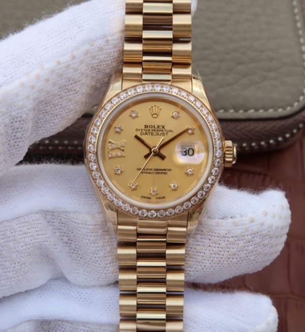 Rolex DateJust 31mm Diamonds Bezel/Markers RG Gold Dial Bracelet A2235