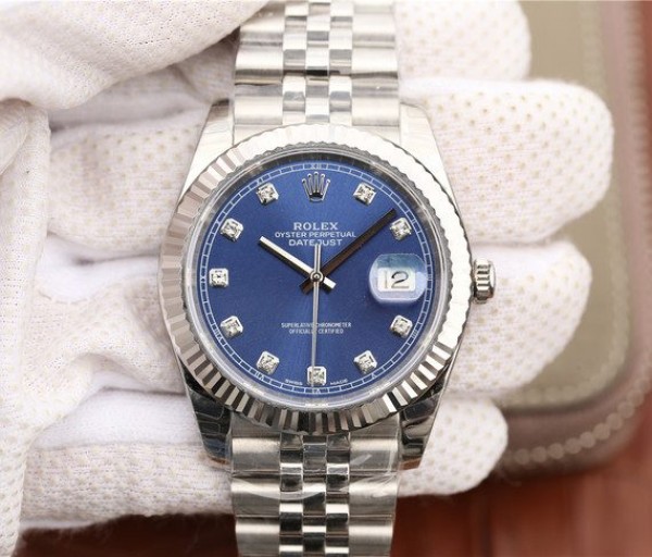 Rolex DateJust 41mm 126334 Fluted Bezel Blue Dial Diamonds Markers Bracelet A3235