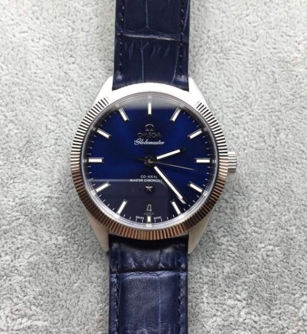 Omega Globemaster Master Chronometer Blue Dial Leather Strap