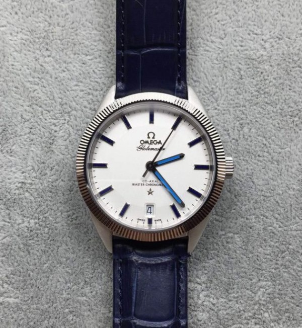 Omega Globemaster Master Chronometer Blue White Dial Leather Strap