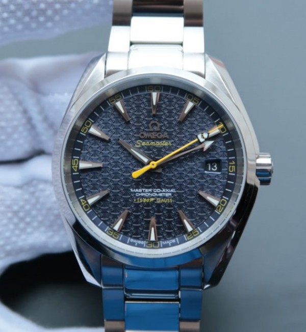 Omega XF Seamaster James Bond Bumble Bee Blue Textured Dial SS Bracelet A8507