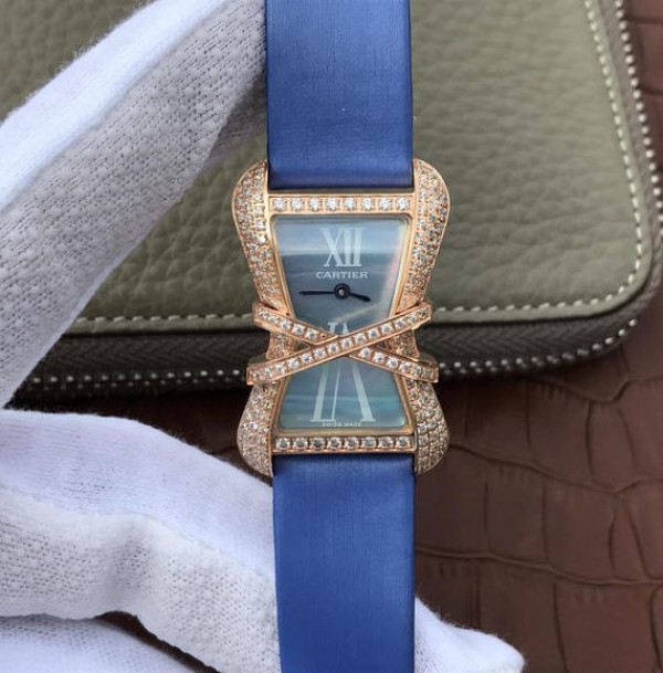 Cartier High Jewelry Watches RG WJ306014 Blue Dial Blue Fabric Strap