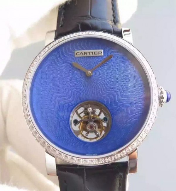 Cartier Rotonde De Cartier Tourbillon Diamonds Bezel Blue Dial