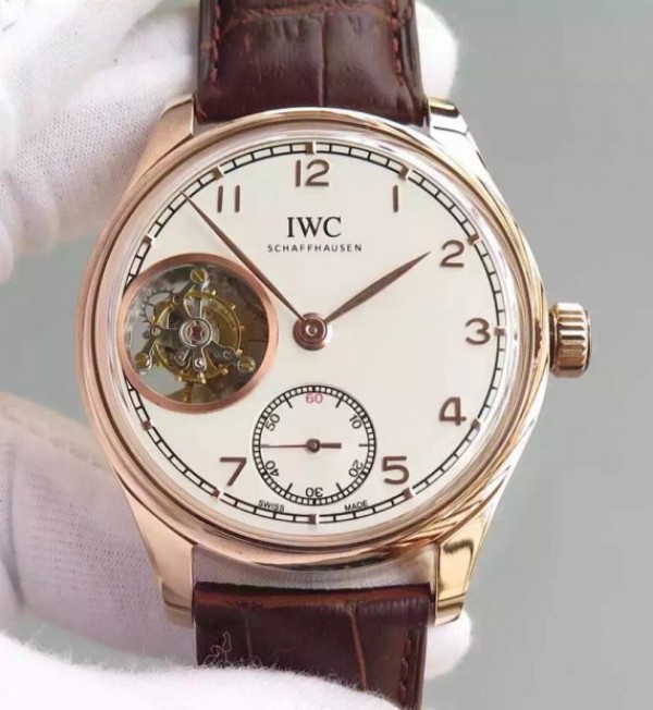 IWC TF Portuguese Tourbillon IW5463 RG White Dial Leather Strap