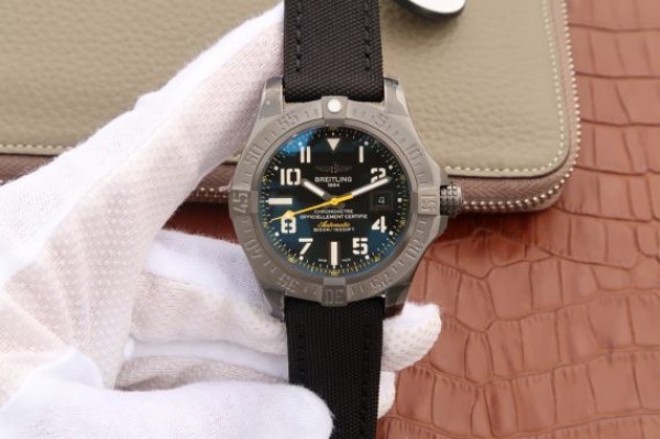 Breitling Avenger II Seawolf PVD GF Black Dial Black Nylon Strap A2824