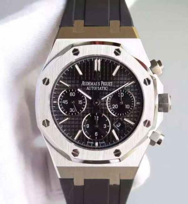 Audemars Piguet Royal Oak Chronograph SS Black Dial Rubber Strap A7750