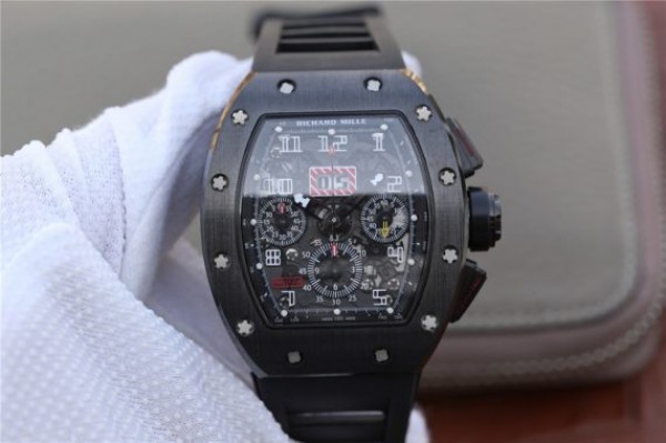 Richard Mille RM011 Black Ceramic PVD Chrono Skeleton Dial Black Rubber Strap A7750