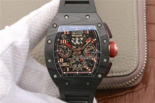 Richard Mille RM011 NTPT Lotus F1 Team PVD Chronograph KVF Crystal Skeleton Dial Red Black Rubber Strap A7750